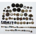 A collection of antique and vintage buttons including Satsuma, Longchamps (horse racing),