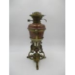 A brass and copper oil lamp, marked Hinks's and Sons.