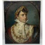 A 19th Century unsigned oil on canvas depicting Napoleon "Il Grande Imp. De' France". 57cm x 68cm.