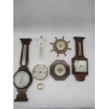 A collection of Barometers (two A/F) including diplex and Lepp Ltd, Bury.