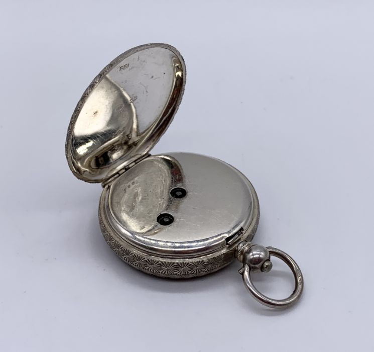 A 925 silver fob watch with white enamelled face and Roman numerals - Image 3 of 3