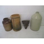 An assortment of items including a Royal Doulton salt glaze stoneware jug marked DA, Height 54cm,