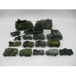 A collection of vintage play worn die-cast vehicle all relating to the army including Dinky Toys,