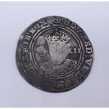 Edward VI silver shilling (1551-53) rose to left & XII to right