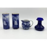 A pair of Royal Doulton Blue Children vases along with a blue glass vase etc.
