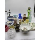 An assorted lot of china and glass including a Georgian decanter, cut glass, Peter Rabbit and