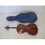 A cello with a soft case.