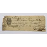 A Burton's Bank cheque dated 30th May 1733. "I Promise to pay the bearer on demand, twelve pounds in