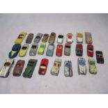 A small collection of play worn die-cast cars including Corgi, Dinky etc