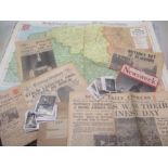 A collection of WWII related ephemera including a Daily Telegraph War Map, ARP notebook ( unused)