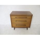 A mid century chest of drawers, marked Lebus Link Furniture, length 76cm, height 77cm.