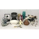 A collection of various glass, china etc including ceramic spaniels, Royal Brierley Studio etc.