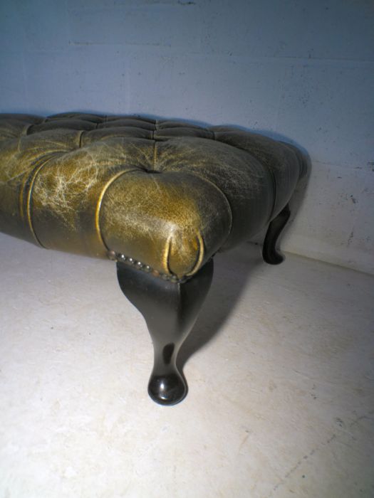 A Victorian green leather upholstered footstool. - Image 5 of 5
