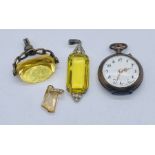A small Victorian watch fob, swivel fob, Art Deco pendant and one other