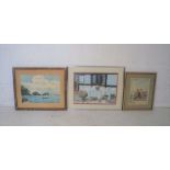 A watercolour of a Chinese fishing boat, signed 'A. B. Ibrahim, along with two other watercolours.
