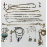 A collection of 925 silver necklaces and chains