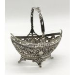 A continental silver (800) boat shaped basket with glass liner, length approx 16cm