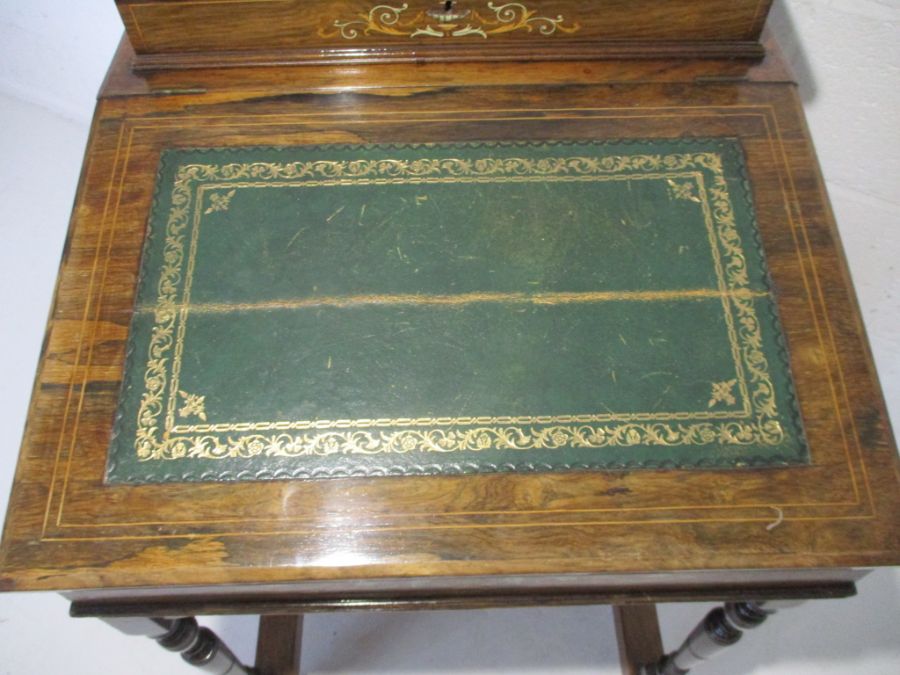 An Edwardian inlaid rosewood davenport. - Image 4 of 10