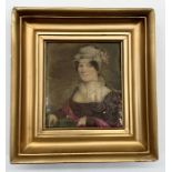 An early 19th century portrait on porcelain plaque of Elizabeth Swinnerton dated 1821 - damage as
