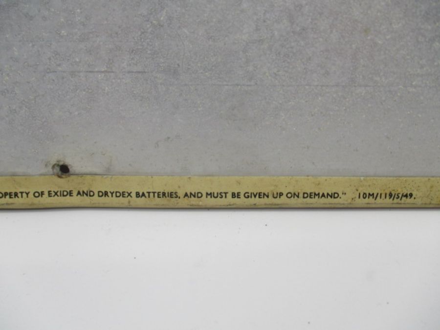A vintage Drydex by Exide Dry Batteries tin plate advertising sign - height 43cm, width 62cm - Image 8 of 8