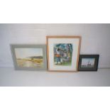 A framed watercolour signed 'Richard Thorn', along with a watercolour of a harbour scene, signed '