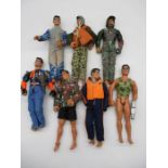 A collection of seven vintage Action Man figures
