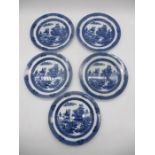 A set of five matching early 19th century Turner blue & white plates with Oriental design