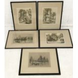 A collection of five coloured etchings signed by Henry G Walker including maritime scenes