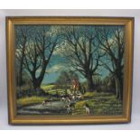 An oil on board of a hunting scene, signed 'Brian Chandler', in a gilt frame, 70cm x 60cm.