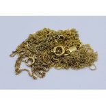 Five 9ct gold fine chains, total weight 3.4g