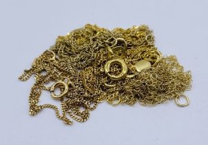 Five 9ct gold fine chains, total weight 3.4g