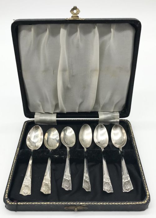 A cased set of hallmarked silver coffee spoons celebrating King George V silver jubilee along with a - Image 2 of 4