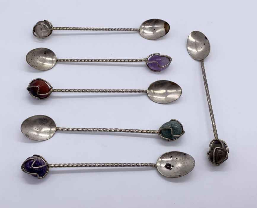 A small hallmarked silver dish along with a set of gem set coffee spoons - Image 2 of 3