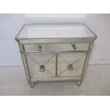 A mirrored low side cabinet with single drawer and cupboard under, length 75cm, height 74cm.