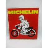 A vintage double sided Michelin metal garage advertising sign - reverse side overlaid with blue