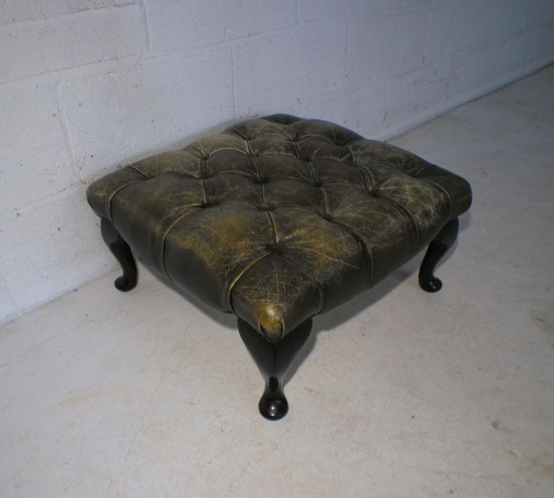 A Victorian green leather upholstered footstool. - Image 2 of 5