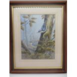An acryllic painting "Nuthatches" signed Mark Chester, 1993