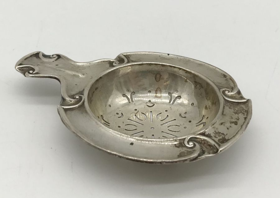 A hallmarked silver strainer, Victorian muffin fork with carved horn handle in the form of a hoof, - Image 4 of 5