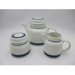 A Royal Doulton "Biscay" teapot with matching creamer jug and lidded sugar bowl