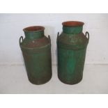 Two vintage green milk churns - no lids