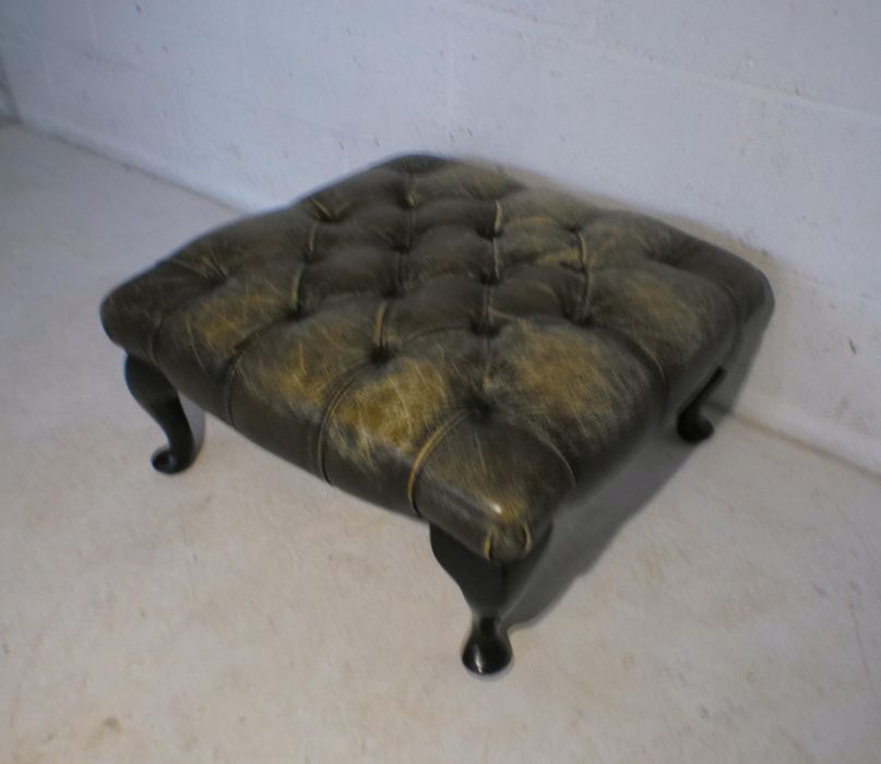A Victorian green leather upholstered footstool. - Image 3 of 5