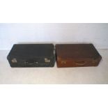 Two vintage suitcases, one marked 'Flaxite'.