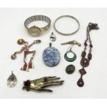 A small collection of jewellery, watch key in the form of a revolver, Mercury automatic watch etc.