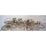 A quantity of silver plated items, including a tea set, platters, perfume bottles etc.