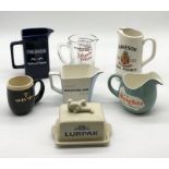 A collection of various advertising jugs including Players Weights, Players Bachelor, Carlton Ware