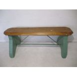 A rustic handmade part painted wooden and concrete bench. Approximate measurements 141cm x 57cm,