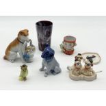 A collection of various china etc including pin cushion in the form of a pug, condiment set etc.