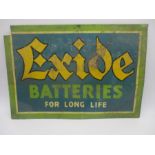 A vintage Exide Batteries for Long Life tin plate advertising sign - height 43cm, width 62cm