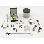 A small collection of 925 silver jewellery along with two 9ct earrings (unmarked - 1.1g), costume