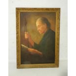 An oil on canvas of an elderly lady, signed 'L. Chan', in a decorative gilt frame, 60cm x 86cm.